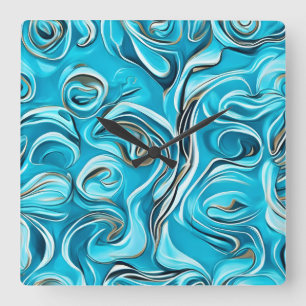 Blue Swirls Abstract Paint Digital  Square Wall Clock