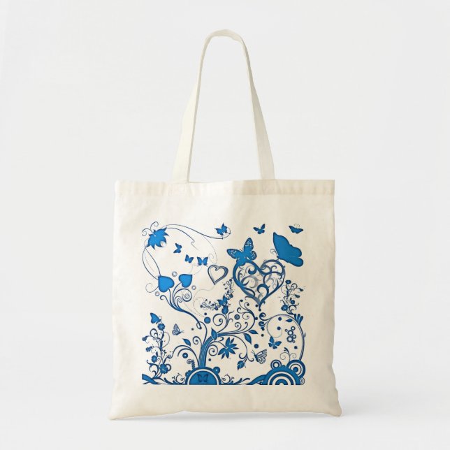 Blue swirls and Butterfly tote bag (Front)