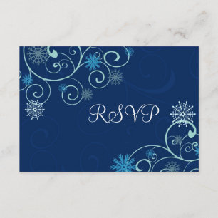 Blue Swirls Christmas Wedding RSVP Cards