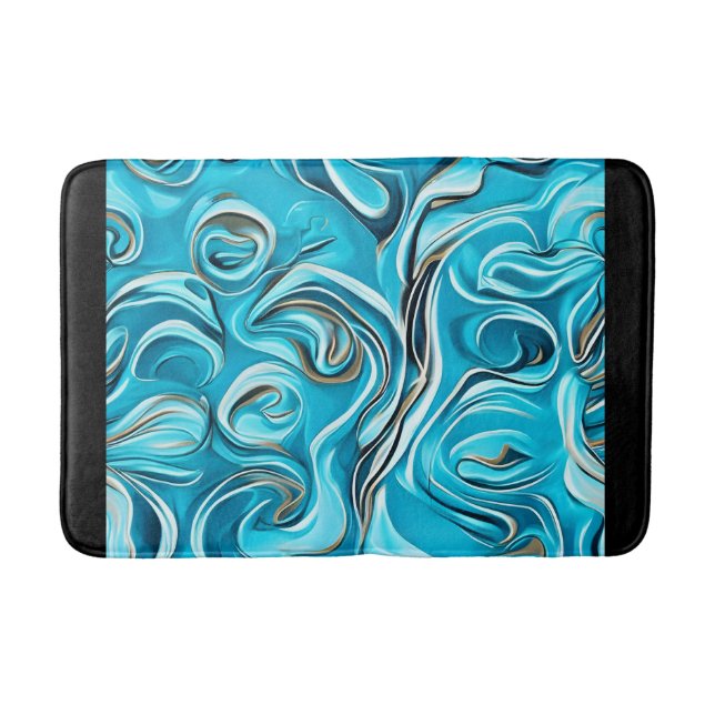 Blue Swirls Digital Abstract Art  Bath Mat (Front)