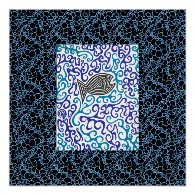 Blue Swirls Fish Poster (Front)