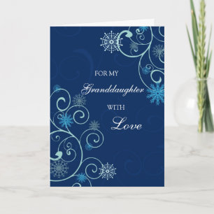 Blue Swirls Granddaughter Merry Christmas Card