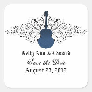 Blue Swirls Guitar Save the Date Stickers