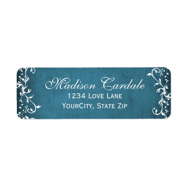 Blue Swirls Rustic Vines Return Address Labels (Front)