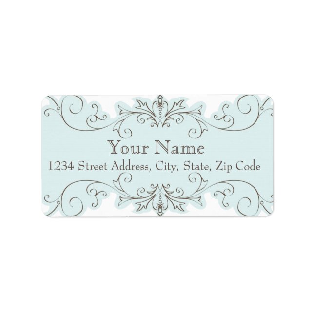 Blue Swirls Wedding RSVP Return Address Labels (Front)