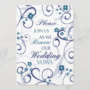 Blue Swirls Wedding Vow Renewal Invitation Card