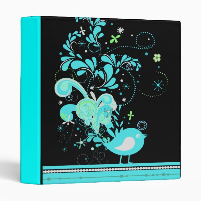 blue swirly bird vector binder (Front/Spine)