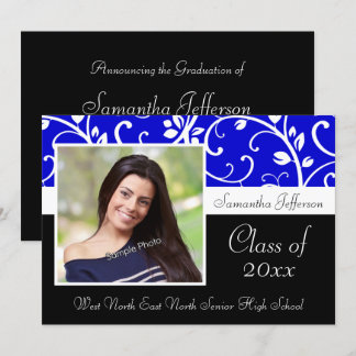Blue Swirly Vine Photo Graduation Announcement