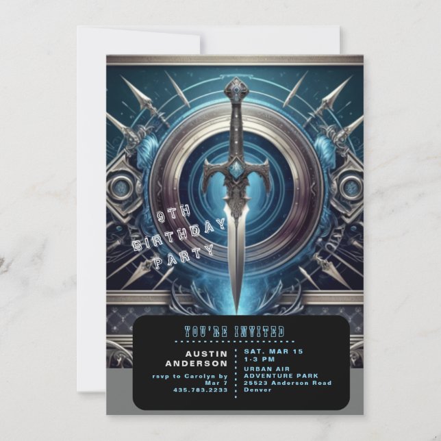 Blue Sword Boy Birthday Party  Invitation (Front)