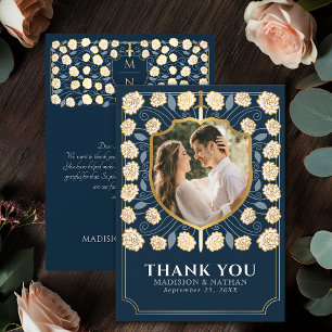 Blue Sword & Shield Medieval Fantasy Wedding Thank You Card