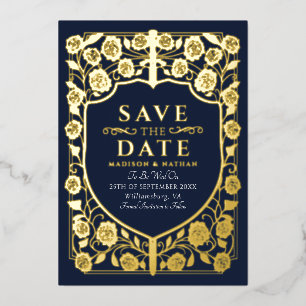 Blue Sword Shield Medieval Monogram Save the Date