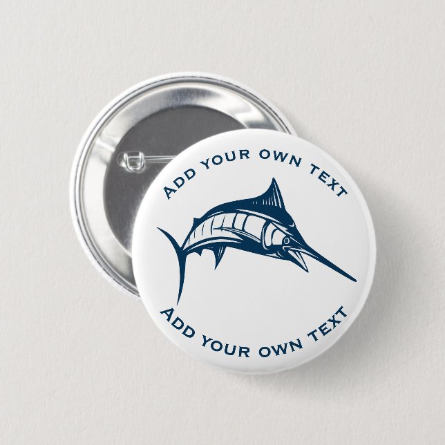 Blue Swordfish Custom Text 2 Inch Round Button (Front & Back)