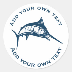 Blue Swordfish Custom Text Classic Round Sticker