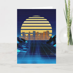 Blue Synthwave Greetings Card