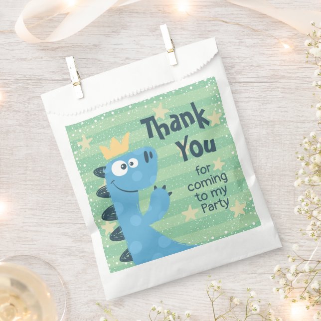Blue T-Rex Cute Dinosaur Birthday Thank You Favour Bag (Clipped)