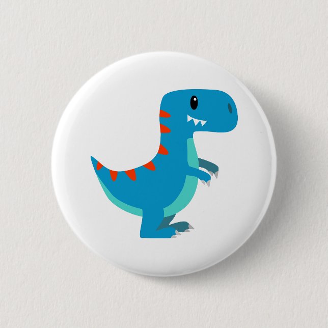 Blue T-Rex Dinosaur 2 Inch Round Button (Front)