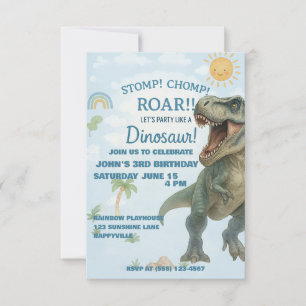 Blue T-Rex Dinosaur Invitation d'anniversaire
