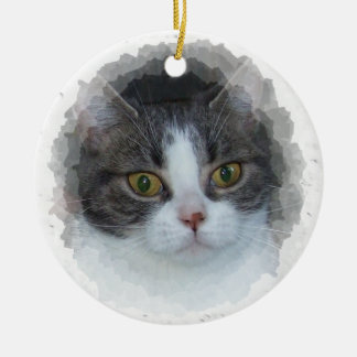 blue tabby and white ceramic ornament