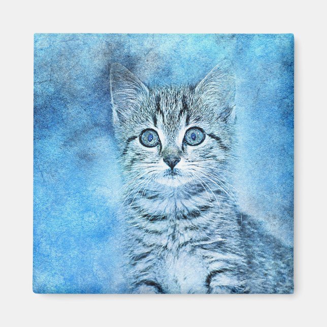 Blue Tabby Kitten | Abstract | Watercolor Magnet (Front)