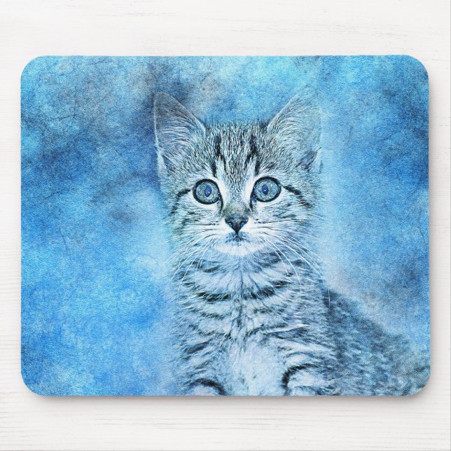 Blue Tabby Kitten | Abstract | Watercolor Mouse Pad (Front)
