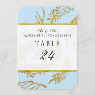 Blue Table Numbers Modern Hand Drawn Leaf Leaves