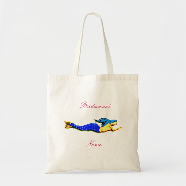 Blue-tail mermaid bridesmaid tote bag (Front)