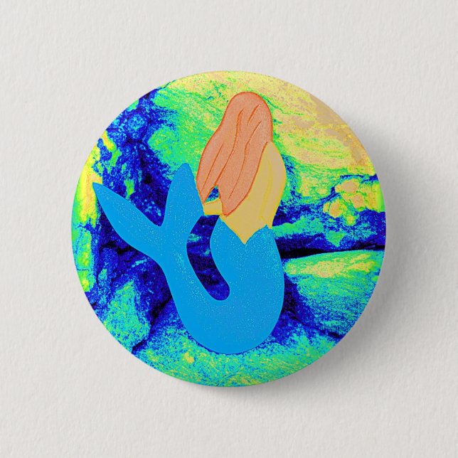 blue-tail mermaid design 2 inch round button (Front)