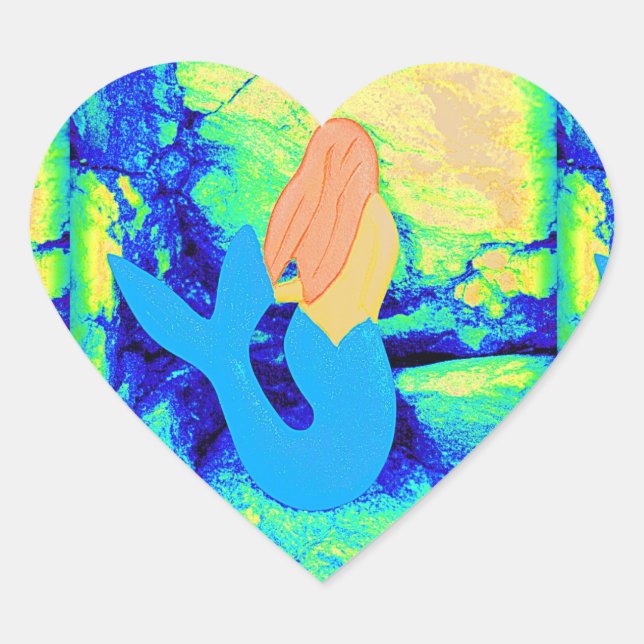 blue-tail mermaid design heart sticker (Front)