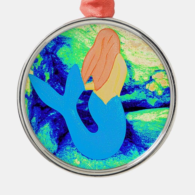 blue-tail mermaid design metal ornament (Front)