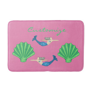 Blue-tail Mermaid Swimming Thunder_Cove  Bath Mat