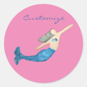 Blue-tail Mermaid Swimming Thunder_Cove Classic Round Sticker