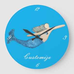 Blue-tail Mermaid Swimming Thunder_Cove Large Clock