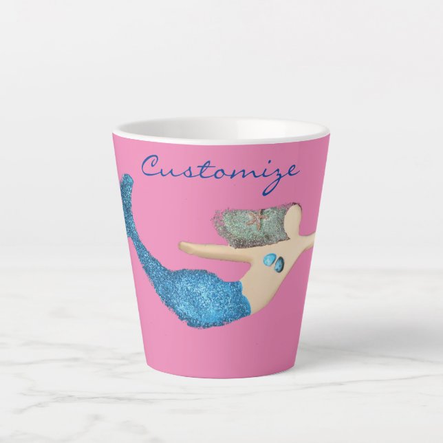 Blue-tail Mermaid Swimming Thunder_Cove Latte Mug (Front)