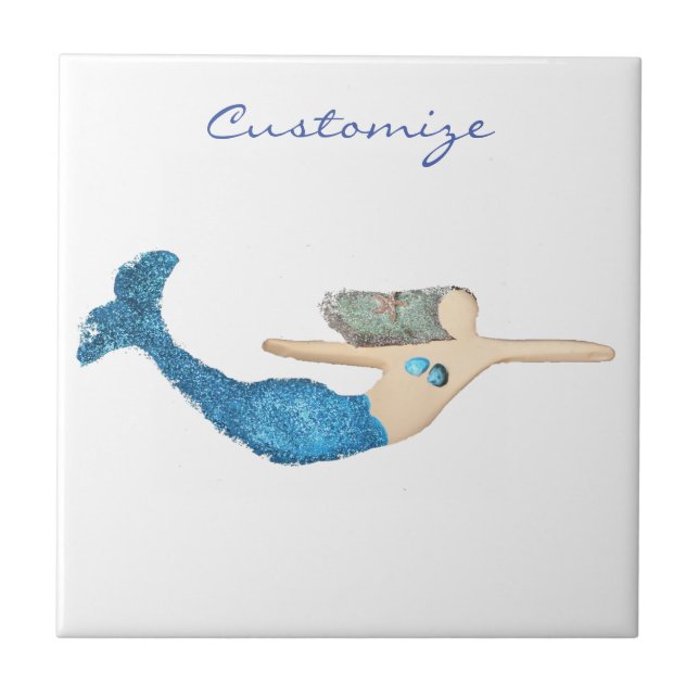 Blue-tail Mermaid Swimming Thunder_Cove Tile (Front)