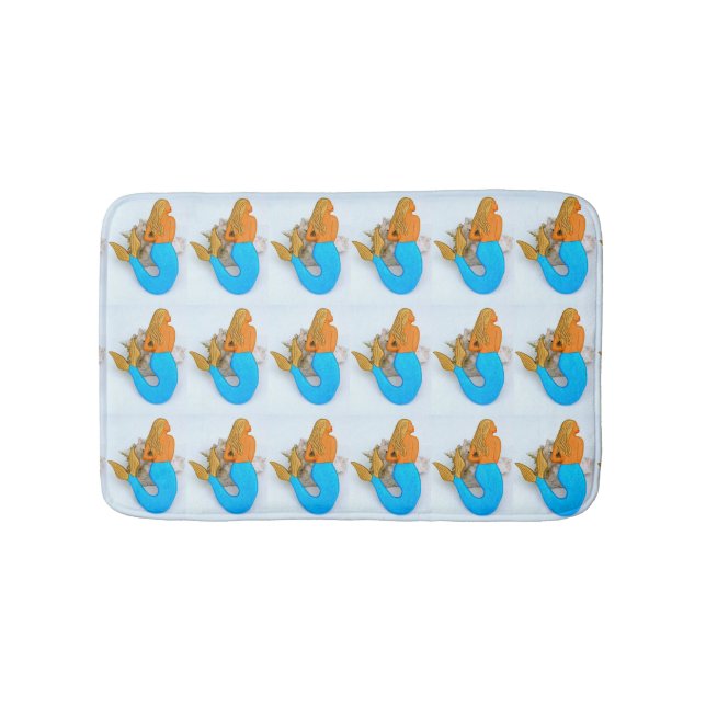 blue-tail mermaids pattern bath mat (Front)
