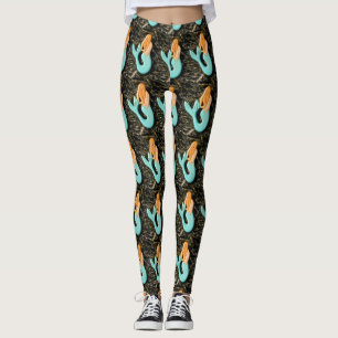 blue-tail redhead mermaid leggings
