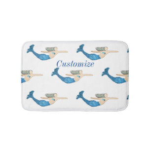 Blue-tailed Mermaids Swimming Thunder_Cove Bath Mat