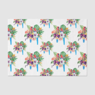 Blue Tailed Parrots with Leaves Tissue Paper
