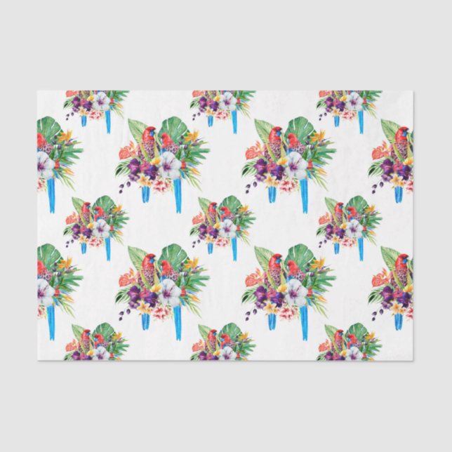 Blue Tailed Parrots with Leaves Tissue Paper (Front)