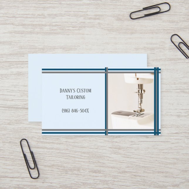  Blue Tailor Sewing Machine Business Card  (Front/Back In Situ)