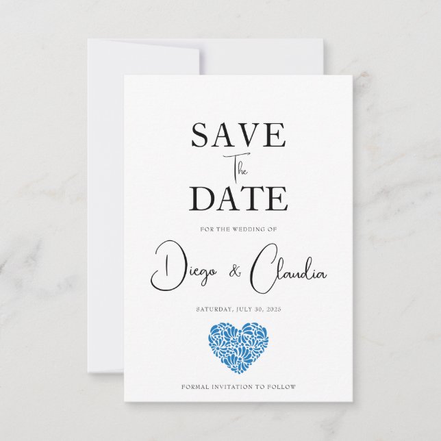 Blue Talavera Heart Wedding Save The Date  (Front)
