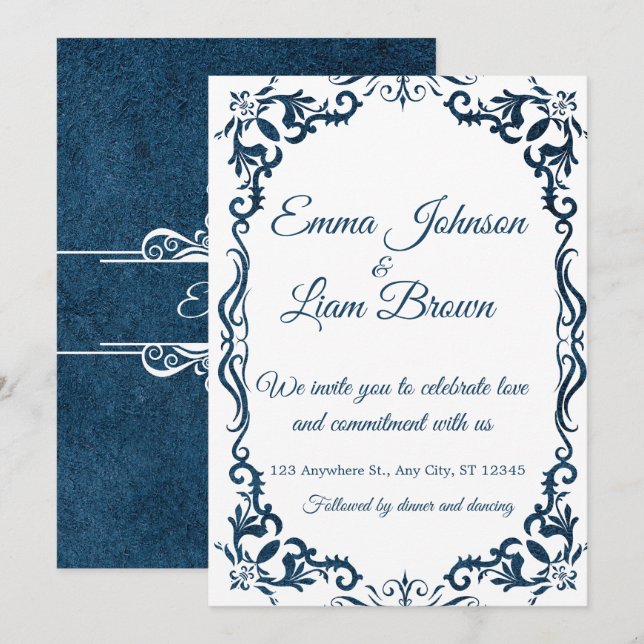 Blue Talavera Mexican Spanish Wedding Invitation (Front/Back)