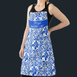 Blue Talavera Spanish tiles personalized gifts Apron<br><div class="desc">Blue Azulejo Talavera Spanish Mexican tiles elegant wedding gifts monogram personalized name apron ,  vibrant bold colours Christmas gifts for mom,  bridal shower prize gifts,  baby shower prize gifts,  gifts for her</div>