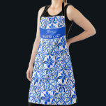 Blue Talavera Spanish tiles personalized gifts Apron<br><div class="desc">Blue Azulejo Talavera Spanish Mexican tiles elegant wedding gifts monogram personalized name apron , vibrant bold colours Christmas gifts for mom, bridal shower prize gifts, baby shower prize gifts, gifts for her</div>