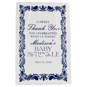 Blue Talavera Tile Fiesta Baby Sprinkle Favours Medium Gift Bag