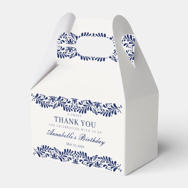 Blue Talavera Tile Fiesta Birthday Dessert Favor Box (Front Side)