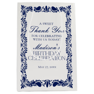 Blue Talavera Tile Mexican Fiesta Birthday Favours Medium Gift Bag
