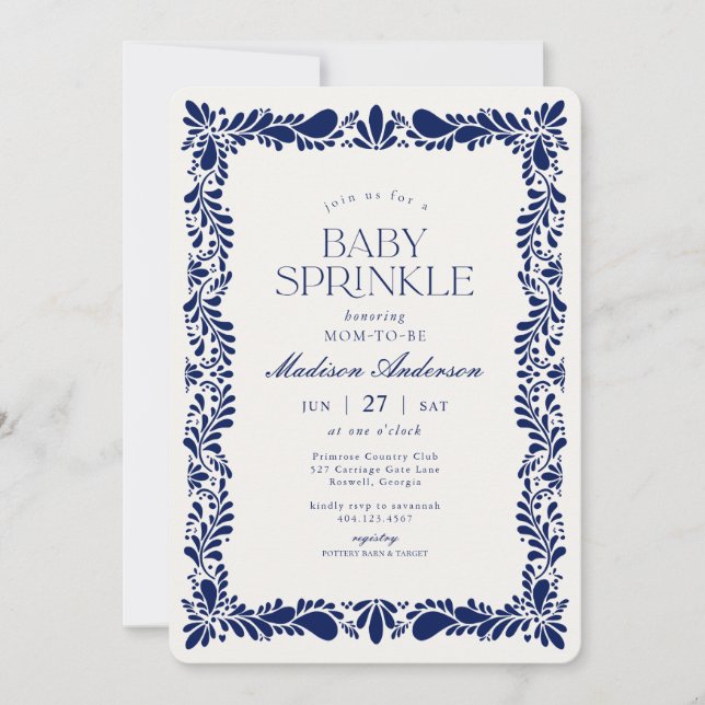 Blue Talavera Tile Spanish Fiesta Baby Sprinkle Invitation (Front)