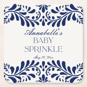 Blue Talavera Tile Spanish Fiesta Baby Sprinkle Square Paper Coaster