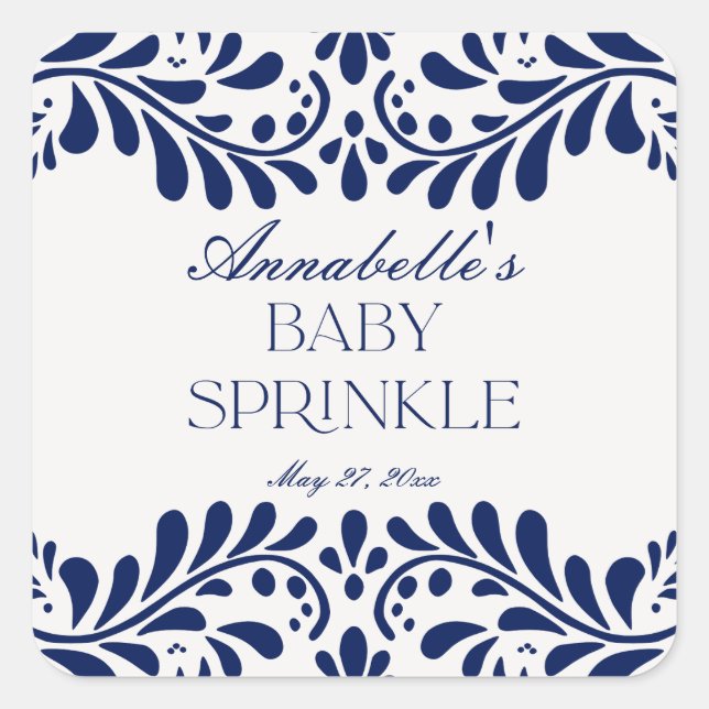 Blue Talavera Tile Spanish Fiesta Baby Sprinkle Square Sticker (Front)